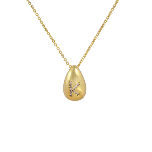 Glossy Water Drop 26 English Letter Pendant Copper-plated Gold Simple Pendant Female