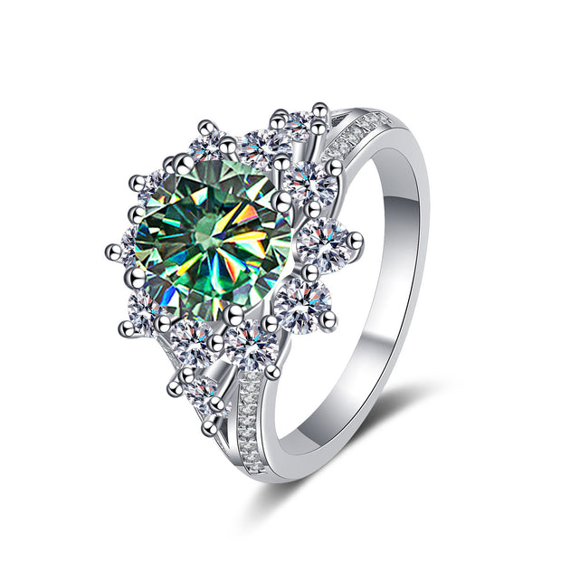 925 Sterling Silver Ring Female 3 Karat Color Moissanite Affordable Luxury Style Ring