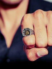 Fenrille Wolf Head Silver Inlaid Copper Ring