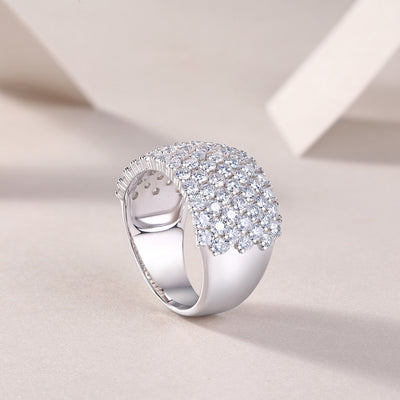 Multiple Row Diamond Wide Rings, Moissanite Rings, Luxury Fashion Silver Rings