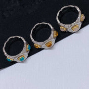 Women's Fashion Copper Plating Thick Golden Yellow Blue Agate Opal Wide Ring