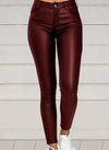 Pure Color PU Sexy Leather Pants Casual Feet Pants Women