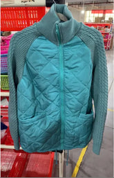 Stand Collar Cotton Jacket With Pockets Fashion Knitted Stitching Zipper Coat Winter Warm Tops For Women Douson Odeh
