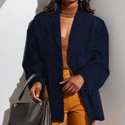 Elegance Retro Brown Loose Pockets Long Sleeve Suit Coat