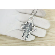 Sterling Silver Cherry Blossom Necklace Men's And Women's Vintage Cross Pendant