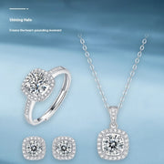 Korean Style Asterism Moissanite Ring Necklace Suit