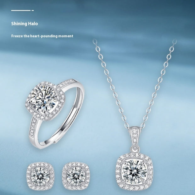 Korean Style Asterism Moissanite Ring Necklace Suit