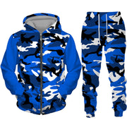 Men's Camouflage Print Zipper Hoodie Pants Set