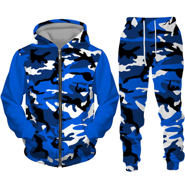 Men's Camouflage Print Zipper Hoodie Pants Set