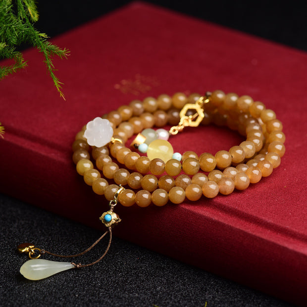 Women's Round Beads With Beeswax Clear Water Green Pine Bracelet