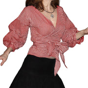 Big Bow Decorative Shirt Plaid Strap European And American