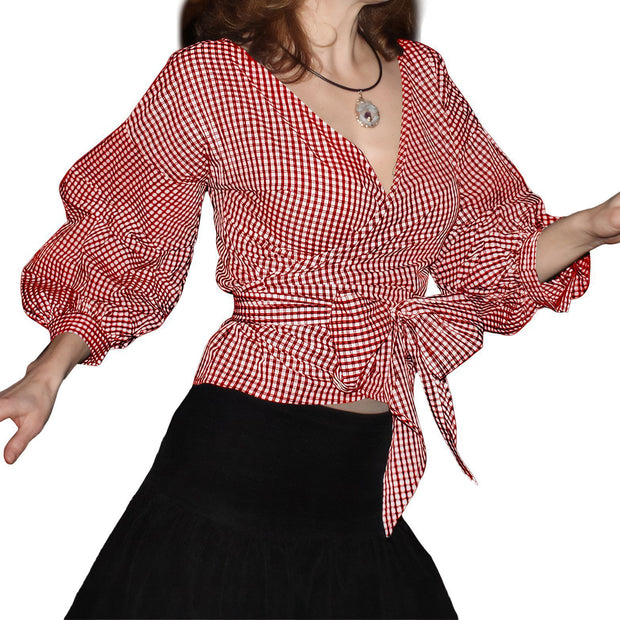 Big Bow Decorative Shirt Plaid Strap European And American