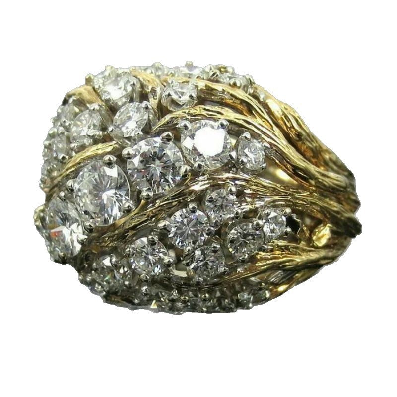 Semi-Ladies' Hollow Luxury Copper Inlaid Zircon Ring