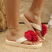 Women's Fashion All-match Flower Flat Toe Flip-flops