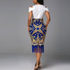 European And American Retro Print Stitching Fringed Dress