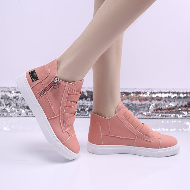 Canvas Flat Shoes Women Side Zipper Walking Sneakers
