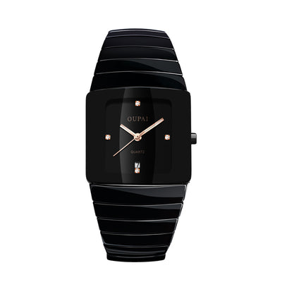 Men's Square Silver Diamond Quartz Watch