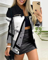 Long Sleeve Zipper Color Matching Printing Lapel Small Coat