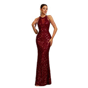 Elegant Sleeveless Round Neck Sequins Slim Sheath Banquet Fishtail Dress