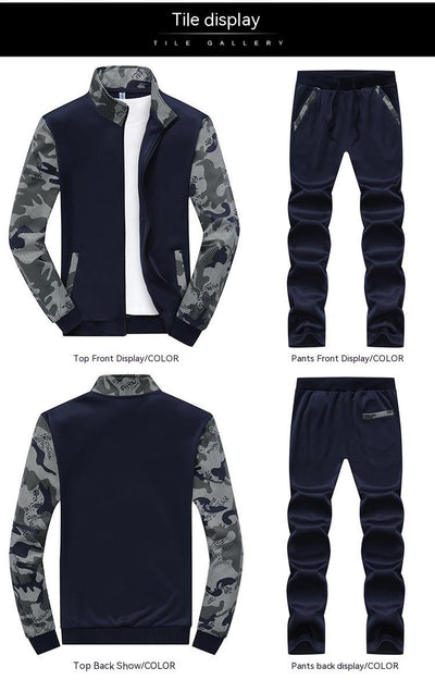Sports Sweater Casual Stand Collar Camouflage Sleeves Men's Suit