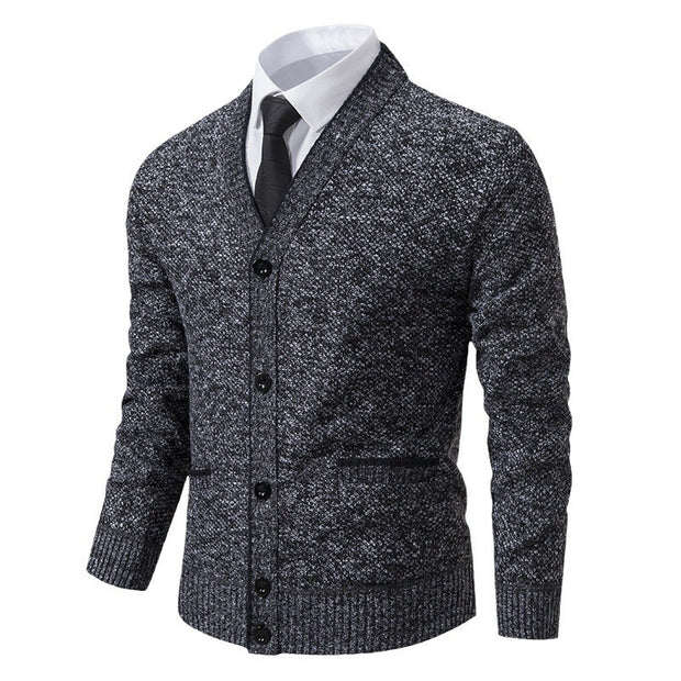 Casual Fleece-lined Cardigan Long Sleeve Youth Stand Collar Sweater Men's Cardigan Coat