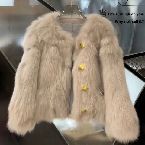 Autumn And Winter New Short Thickened Environmental Protection Faux Fox Fur High-end Tops Coat For Women Douson Odeh