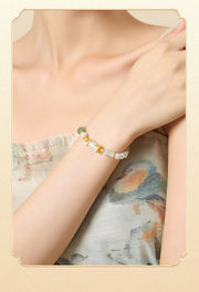 Hetian Jade Bamboo S925 Sterling Silver Niche Freshwater Pearl Bracelet