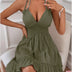 Selling Women's Clothes Deep V Strap Wooden Ear Shirring Backless Sexy Dress
