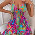 Selling Women's Clothes Deep V Strap Wooden Ear Shirring Backless Sexy Dress