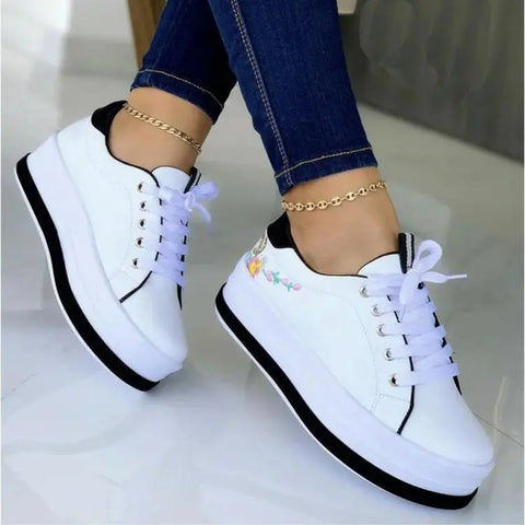 Flowers Embroidery Sneakers For Women Platform Shoes Douson Odeh