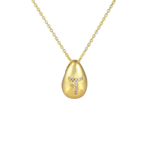 Glossy Water Drop 26 English Letter Pendant Copper-plated Gold Simple Pendant Female