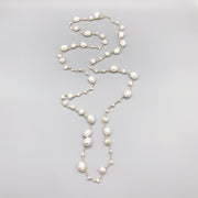 Hand-woven Freshwater White Pearl Necklace Baroque Style Long