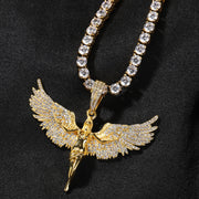 Female Versatile Retro Diamonds Angel Wings Necklace