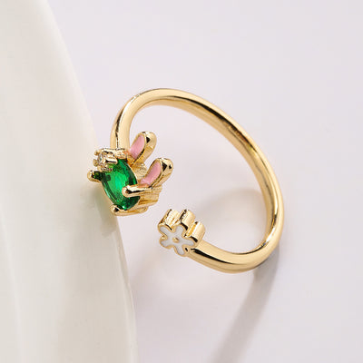 Copper Plating 18K Gold Zircon Rabbit Geometric Ring