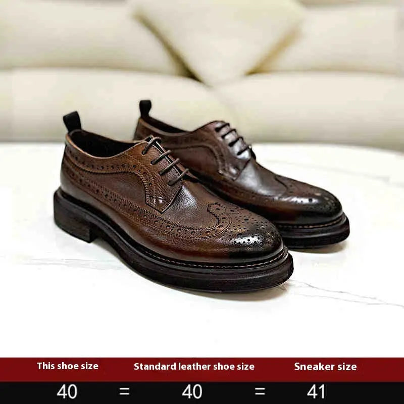 Brogue Men's Shoes Thick Bottom Height-increasing Leather Leather Shoes Douson Odeh