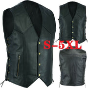 Men's Leather Waistcoat V-neck Single Breasted Side Zipper Lace Up Short Sleeveless Top