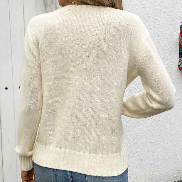 Women's Round Neck Hollow-out Solid Color Sweater