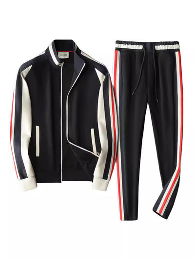 Men's Stand Collar Sweater Trousers Sports Casual Suit Stitching Two-piece Suit