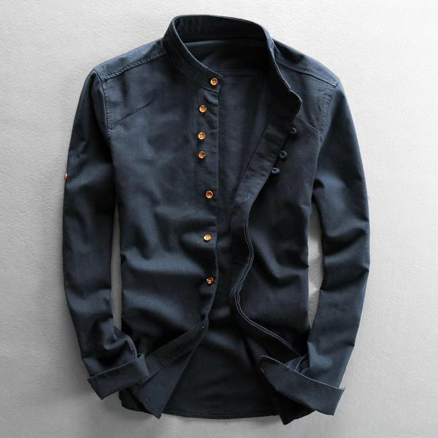 European And American Style Men's Clothing Stand Collar Buried Clip Casual Shirt