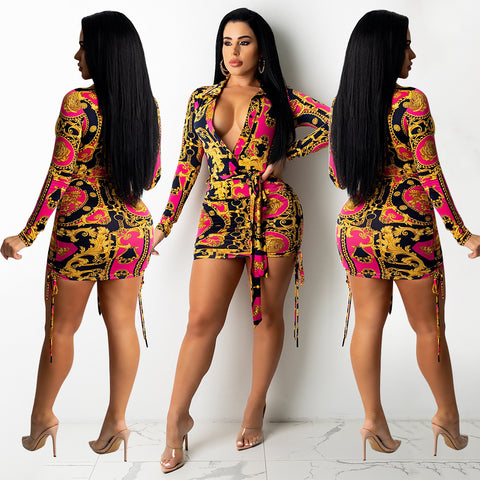 Fashion Women's Printed Pleated Dress