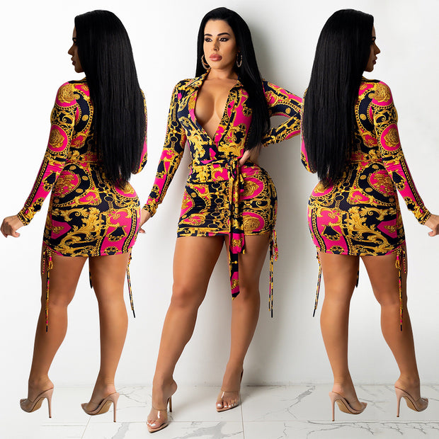 Fashion Women's Printed Pleated Dress