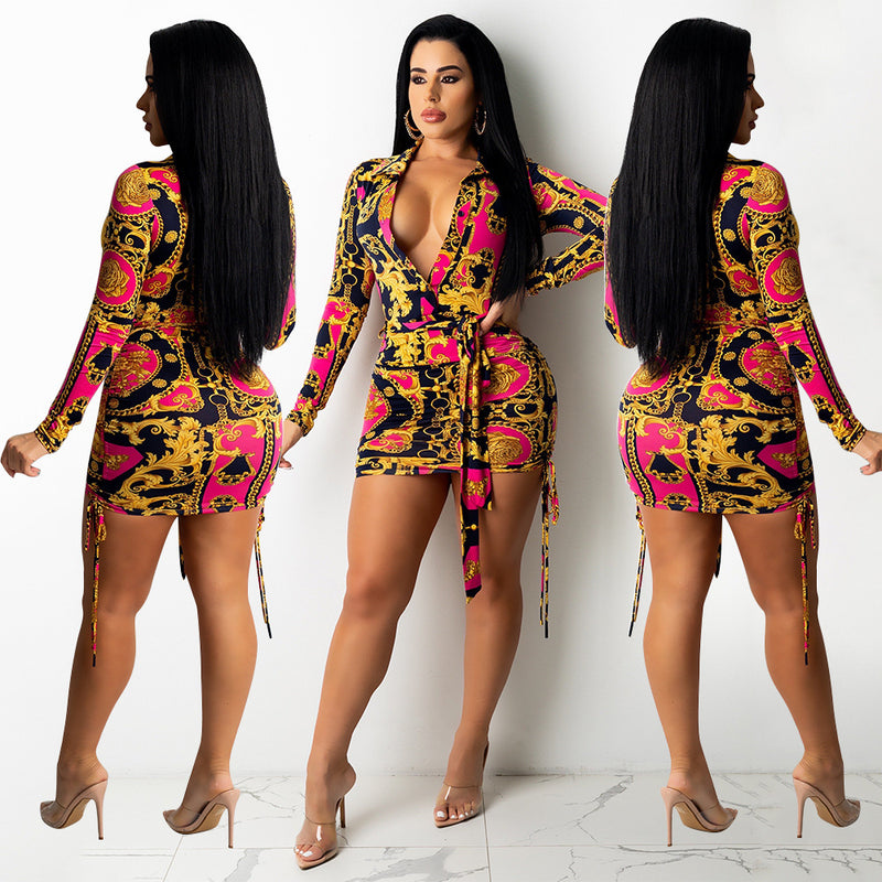 Fashion Women's Printed Pleated Dress