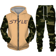 Men's Camouflage Print Zipper Hoodie Pants Set