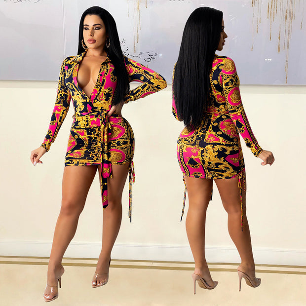 Fashion Women's Printed Pleated Dress