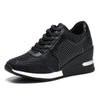 Women Lace-up Sneakers Height Increasing 6.5cm Flats Walking Shoes