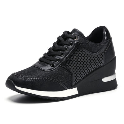 Women Lace-up Sneakers Height Increasing 6.5cm Flats Walking Shoes