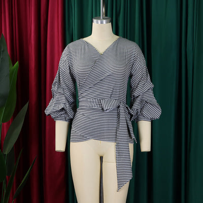 Big Bow Decorative Shirt Plaid Strap European And American