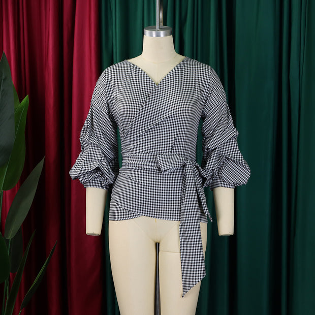 Big Bow Decorative Shirt Plaid Strap European And American