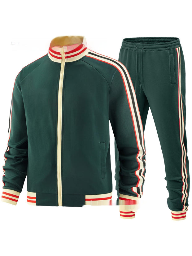 Men's Casual Sports Suit Color Matching Two-piece Set