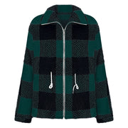 Women's Long-sleeved Plaid Lapel Zipper Plush Coat